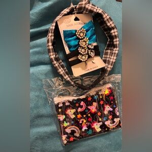 Plaid Headband and Hair Accessories Set & Unicorn Purse